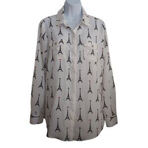 Karl Lagerfeld Red Heart Eiffel Tower Button L-Sleeve Paris Shirt M